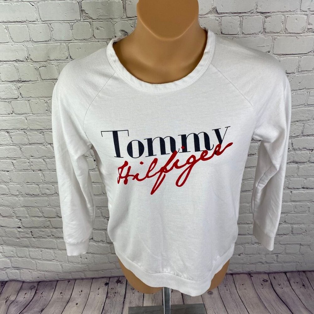 Tommy Hilfiger logo White Crewneck Sweater Tops - Picture 2 of 9
